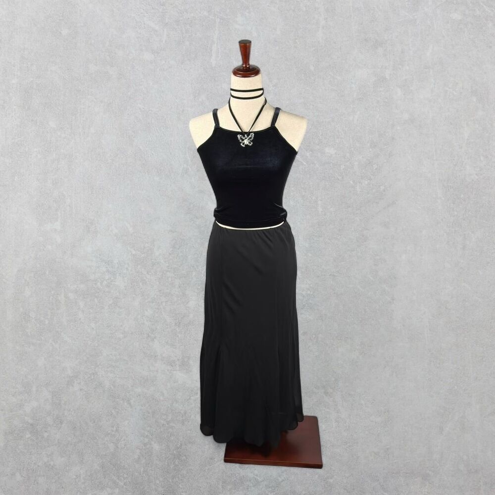 Vintage 90s Alex Evenings Whimsygoth Black Flowy Maxi Skirt